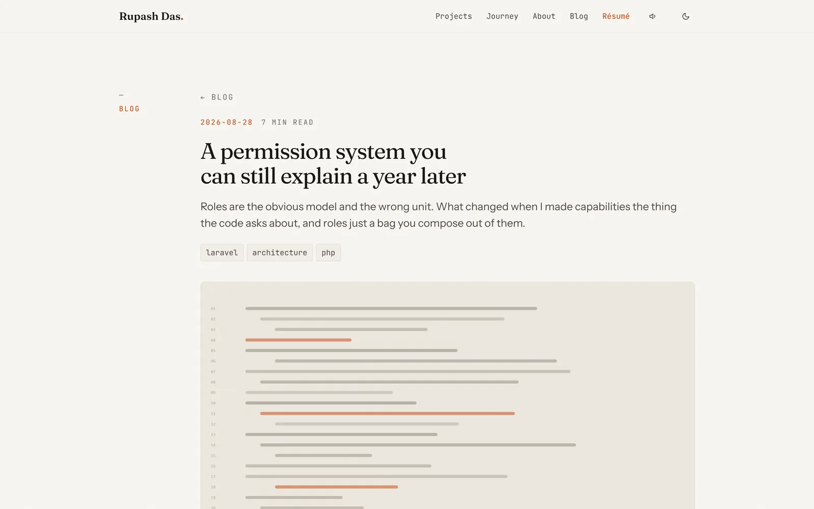 A blog post page showing the title, summary, tags and the start of the article body